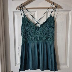 Women's Maurices Elegant Green Lace Top Sz XL